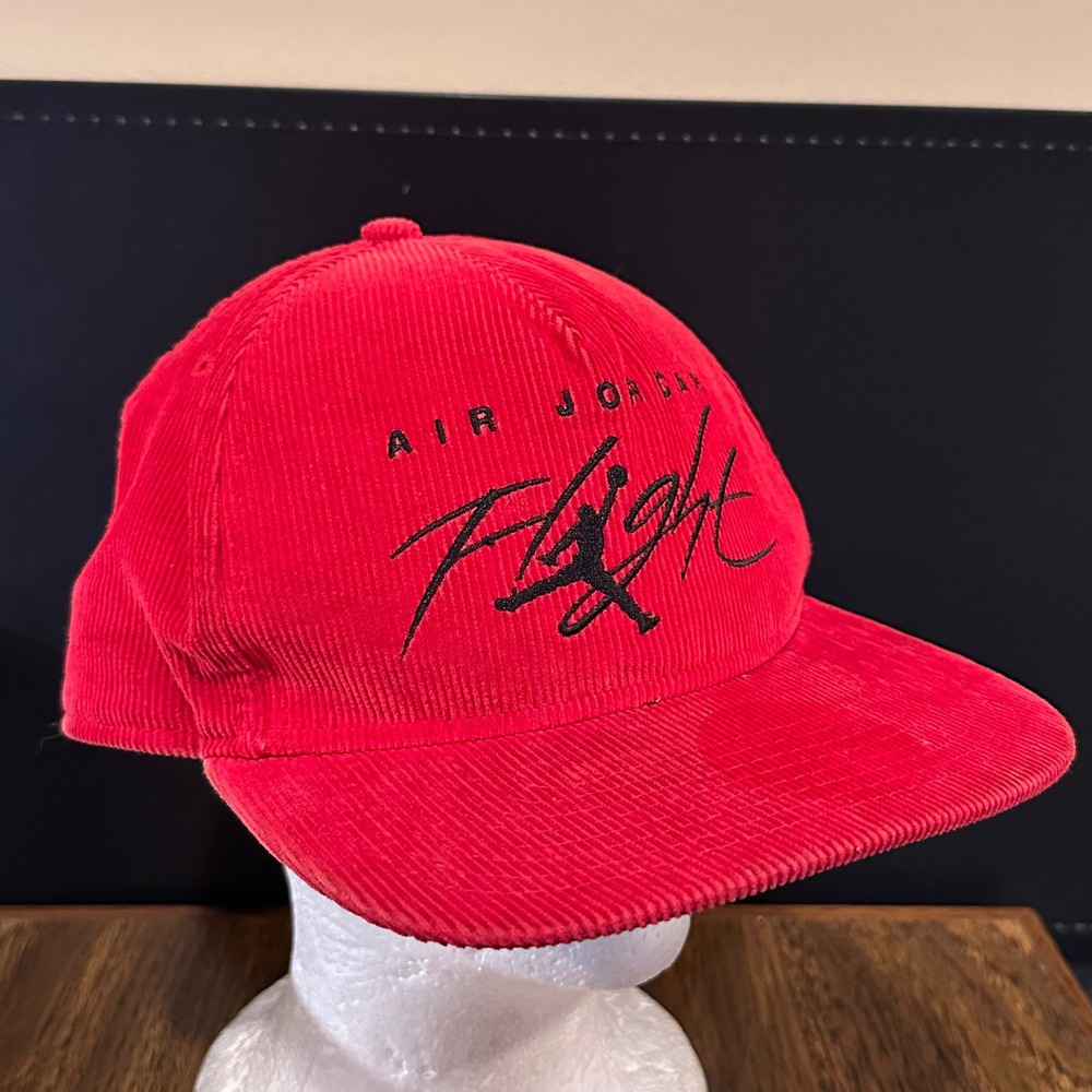 Air Jordan Flight Red Corduroy Snapback Hat Leather Strapback Cap One Size
